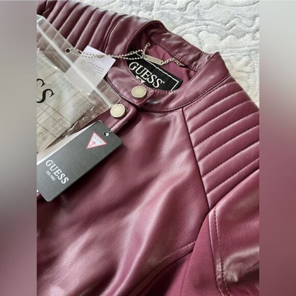 New Guess Fiammetta Faux Leather Moto Jacket Mystic Wine Size XS - Picture 4 of 16